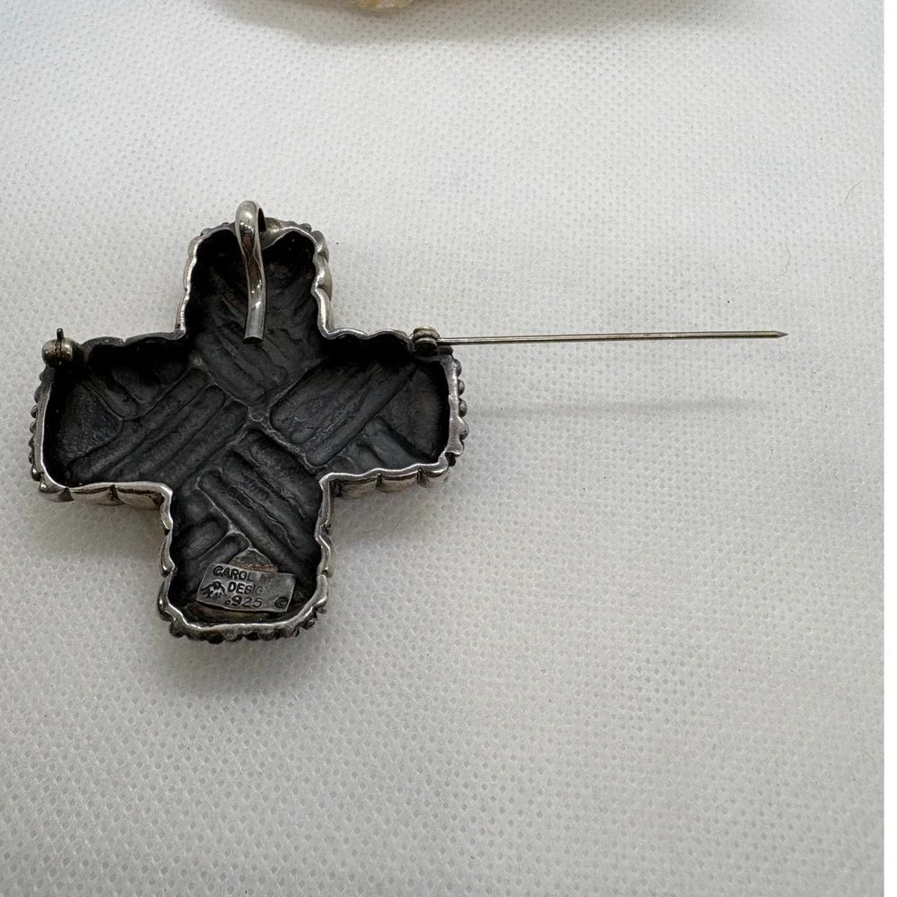 Vintage Carol Henry 925 Sterling Silver Cross Brooch Pendant Woven Textured 39g